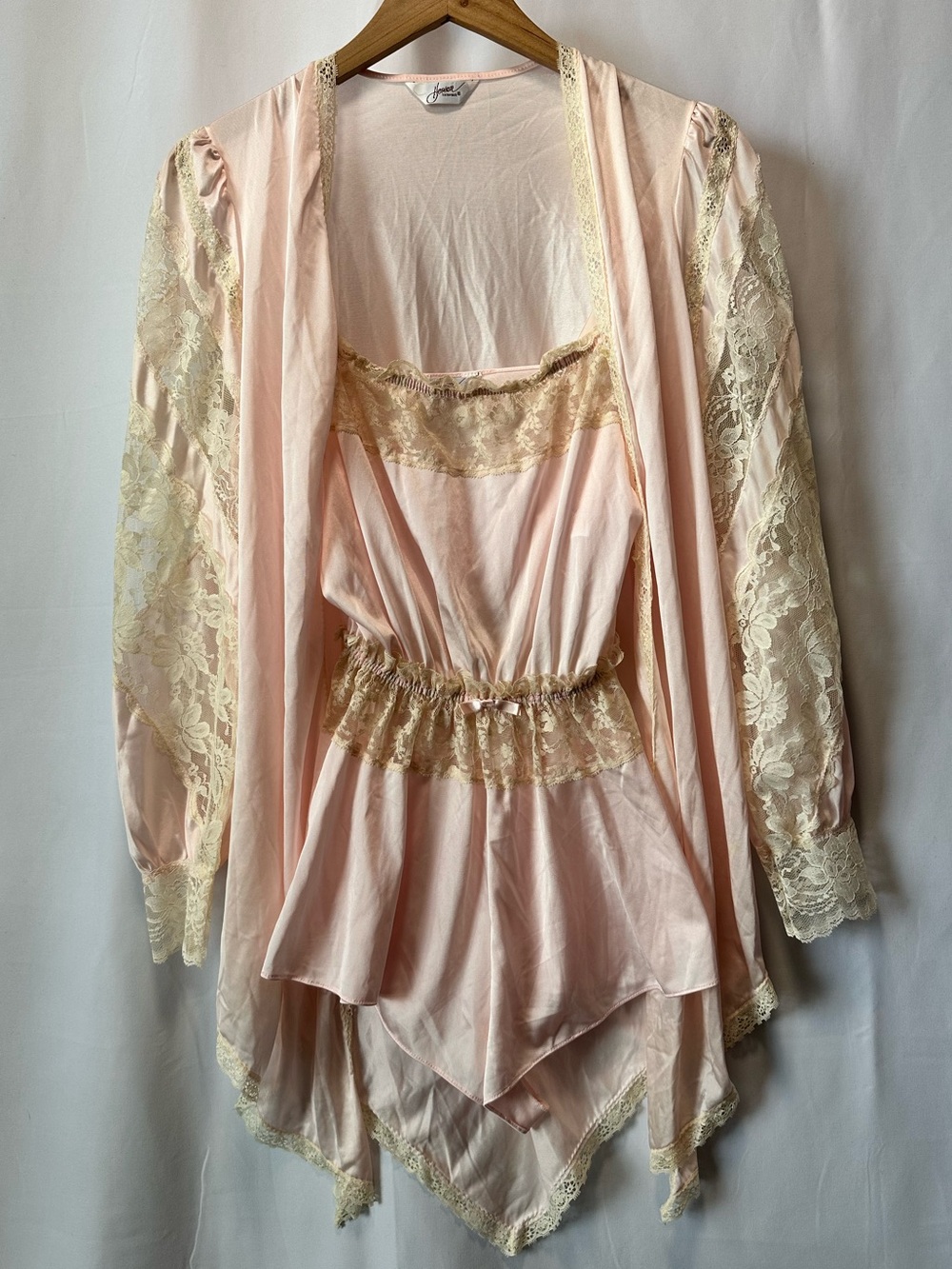 Vtg 70s 80s Henson Kickernick Peignoir Set 2pc Chemise Robe teddy pink Lace